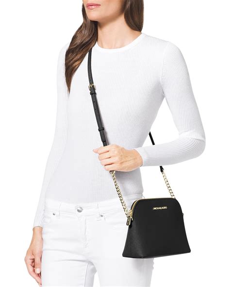 michael kors emmy medium cindy dome crossbody black|Large Crossgrain Leather Dome Crossbody Bag .